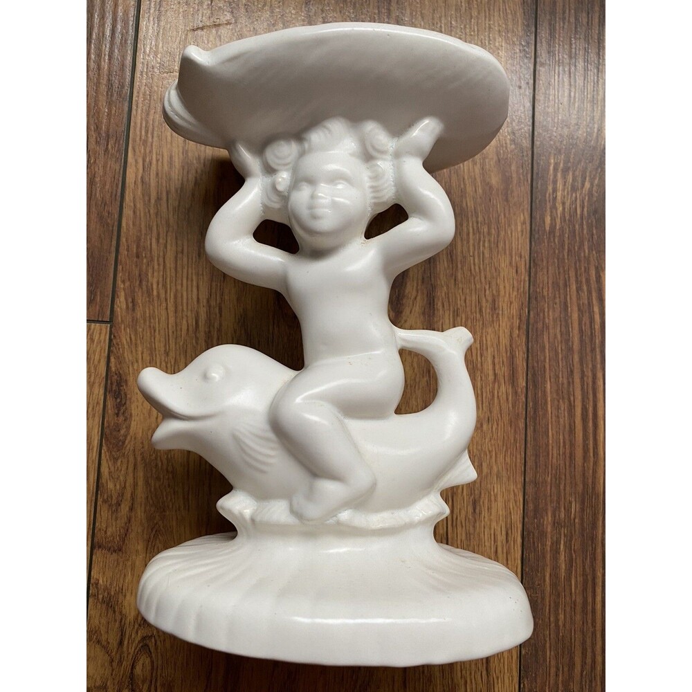 VINTAGE WHITE CHIC CERAMIC CHERUB COMPOTE SOAP DISH SHABBY COTTAGE FARMHOUSE